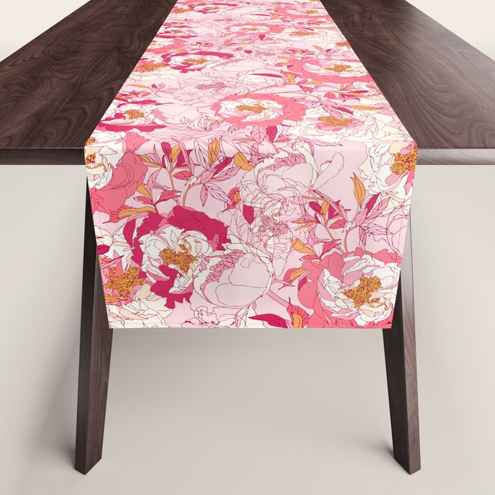 Pink flowers of peonies Table Runner Gallery Image 1