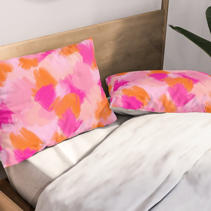 Pink and Orange Abstract Pattern Brushstrokes Pillow Sham Gallery Image 2