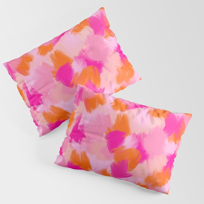 Pink and Orange Abstract Pattern Brushstrokes Pillow Sham Gallery Image 1