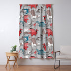 Origami dragon friends // linen texture background blue red grey and taupe fantastic creatures Window Curtain Gallery Image 5