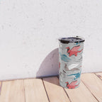Origami dragon friends // linen texture background blue red grey and taupe fantastic creatures Travel Mug Gallery Image 4