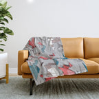 Origami dragon friends // linen texture background blue red grey and taupe fantastic creatures Throw Blanket Gallery Image 1