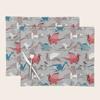 Origami dragon friends // linen texture background blue red grey and taupe fantastic creatures Placemat Gallery Image 1