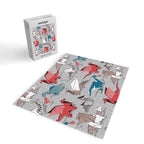 Origami dragon friends // linen texture background blue red grey and taupe fantastic creatures Jigsaw Puzzle Gallery Image 2