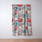Origami dragon friends // linen texture background blue red grey and taupe fantastic creatures Window Curtain Gallery Image 3