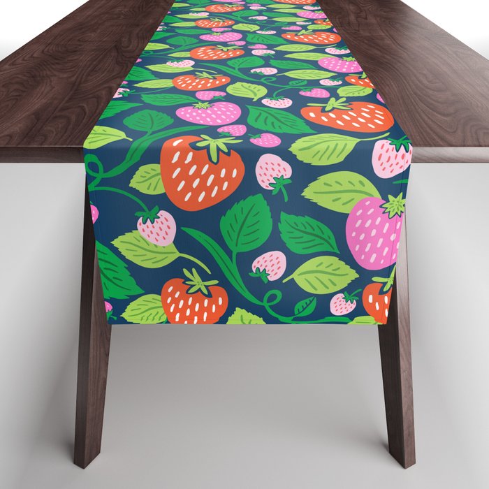 Strawberry Fields - Pink and Blue Table Runner Gallery Image 1