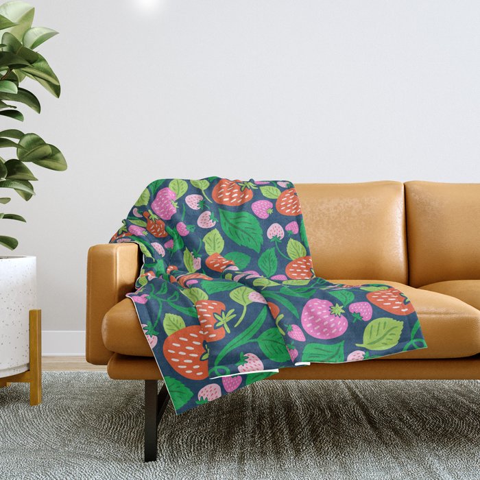 Strawberry Fields - Pink and Blue Throw Blanket Gallery Image 1