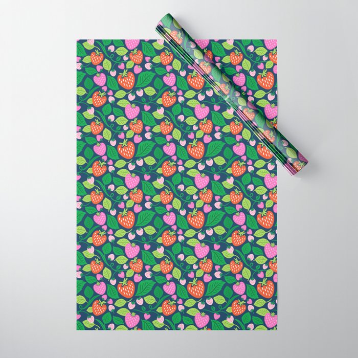 Strawberry Fields - Pink and Blue Wrapping Paper Gallery Image 1