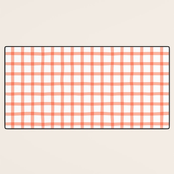 Red geometric plaid gingham pattern Desk Mat Gallery Image 3