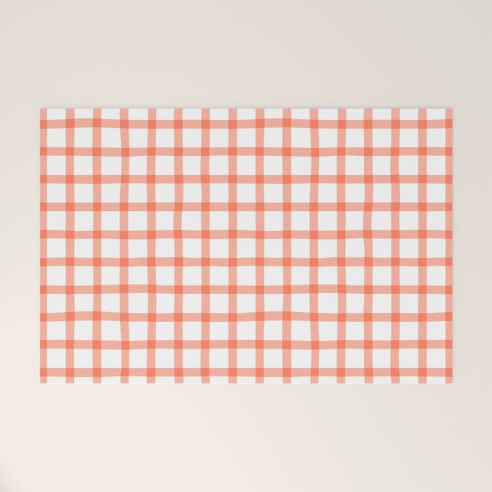 Red geometric plaid gingham pattern Welcome Mat Gallery Image 1