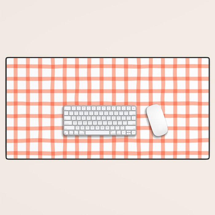 Red geometric plaid gingham pattern Desk Mat Gallery Image 1