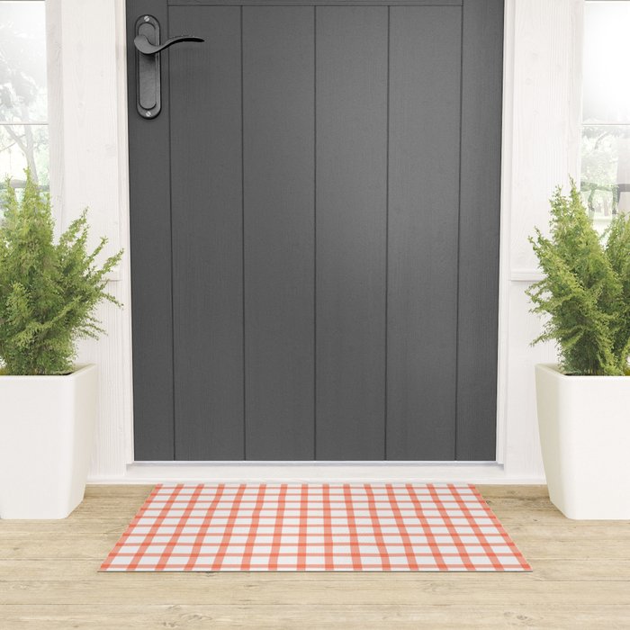 Red geometric plaid gingham pattern Welcome Mat Gallery Image 3