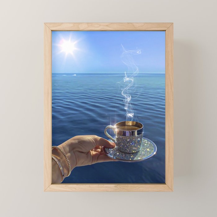 TAKE A BREAK | blue | cup | summer | glitter | sunshine | vacation | morning | coffee | aesthetic  Mini Art Print Gallery Image 1