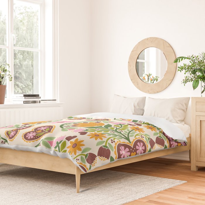 Let your Love Bloom Floral Folk Art Duvet Cover Gallery Image 2