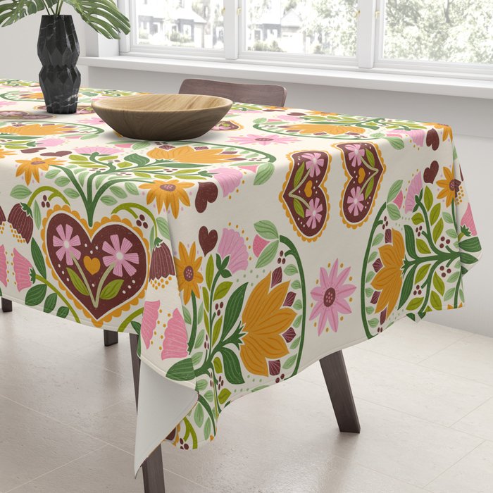 Let your Love Bloom Floral Folk Art Tablecloth Gallery Image 3