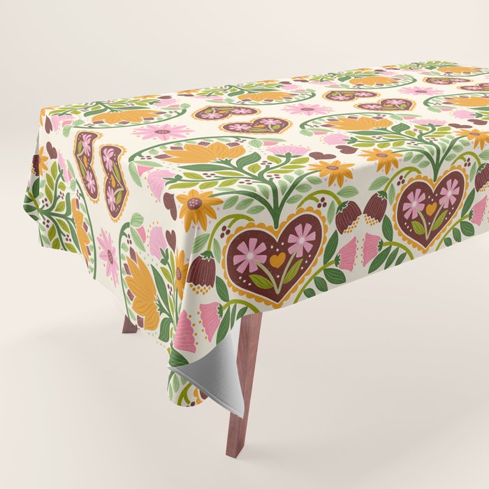 Let your Love Bloom Floral Folk Art Tablecloth Gallery Image 1