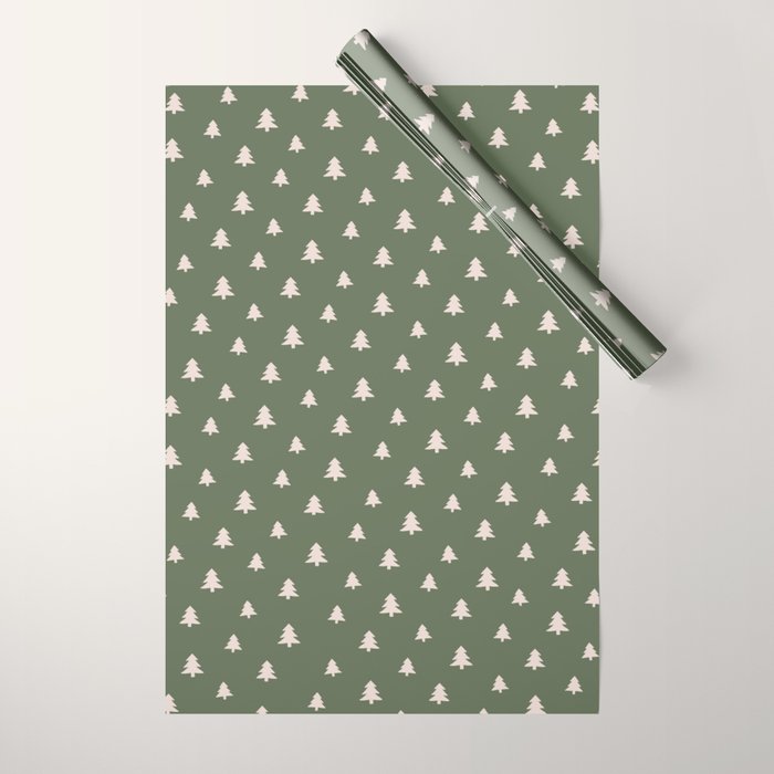 Christmas Tree Pattern Green Wrapping Paper Gallery Image 1