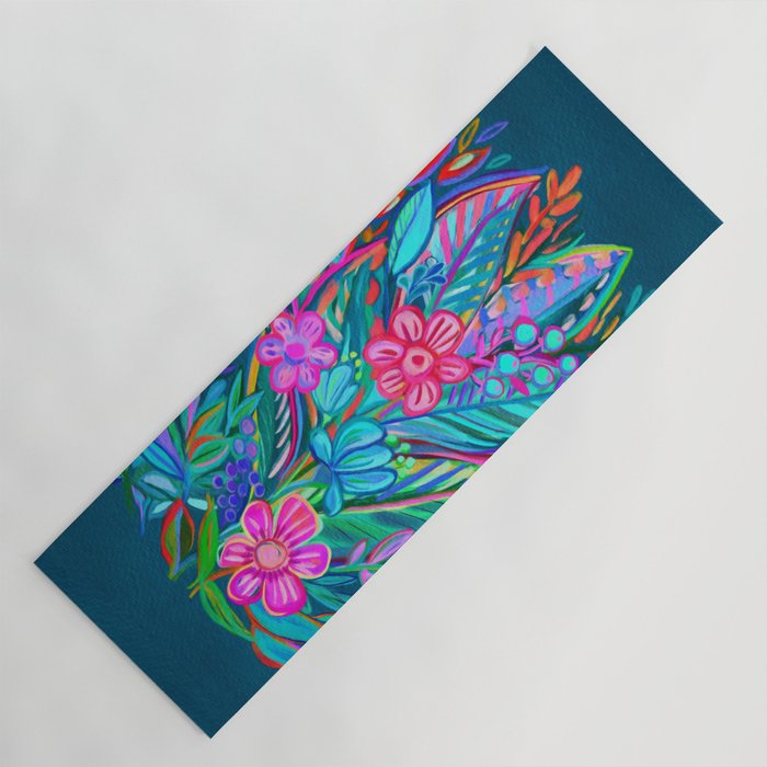 Exuberant Bouquet in Aqua, Fuchsia and Emerald Yoga Mat Gallery Image 1