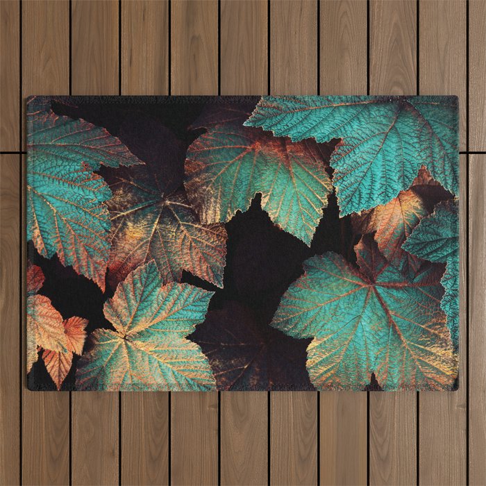 Copper And Teal Leaves Outdoor Rug Gallery Image 1