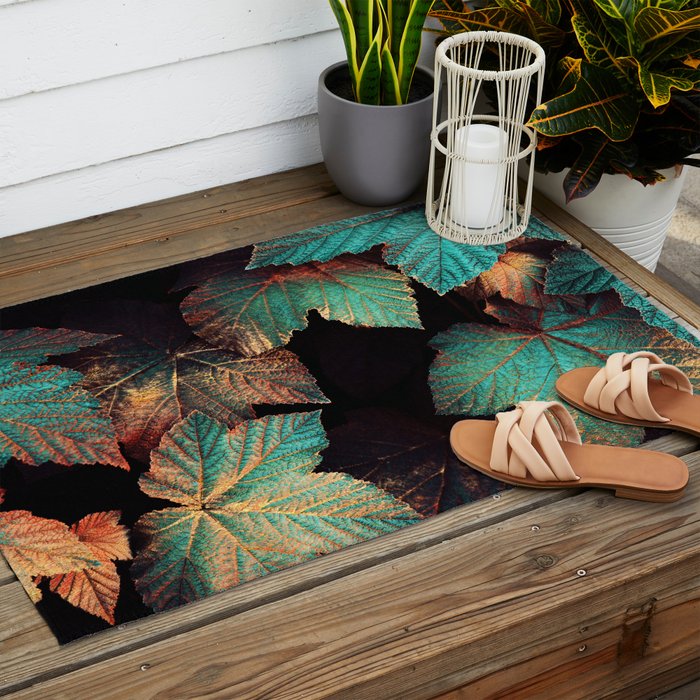 Copper And Teal Leaves Outdoor Rug Gallery Image 2