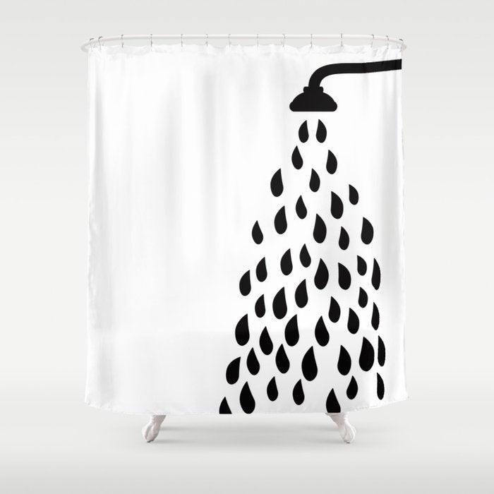 Black and white shower head drops of water Shower Curtain Gallery Image 1