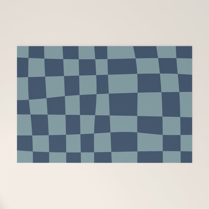Abstract Checkerboard plaid pattern navy blue  Welcome Mat Gallery Image 1
