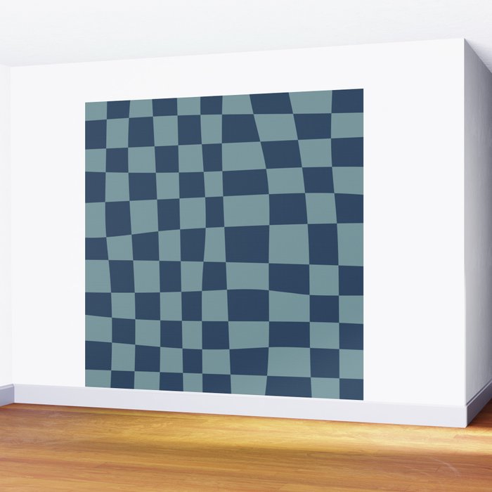 Abstract Checkerboard plaid pattern navy blue  Wall Mural Gallery Image 2