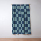 Abstract Checkerboard plaid pattern navy blue  Window Curtain Gallery Image 3