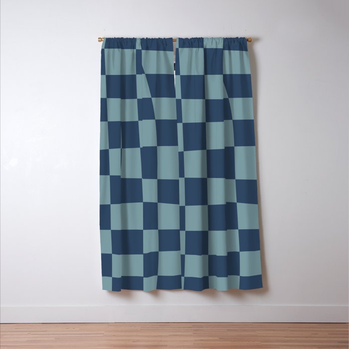 Abstract Checkerboard plaid pattern navy blue  Window Curtain Gallery Image 3