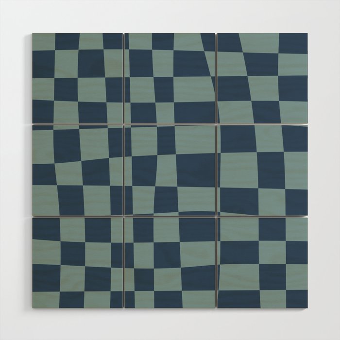 Abstract Checkerboard plaid pattern navy blue  Wood Wall Art Gallery Image 1