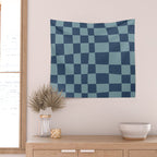 Abstract Checkerboard plaid pattern navy blue  Wall Tapestry Gallery Image 2
