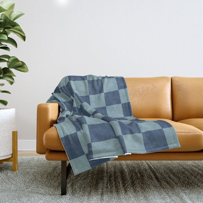 Abstract Checkerboard plaid pattern navy blue  Throw Blanket Gallery Image 1