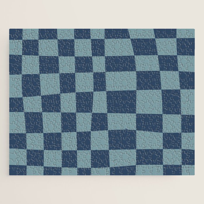 Abstract Checkerboard plaid pattern navy blue  Jigsaw Puzzle Gallery Image 1