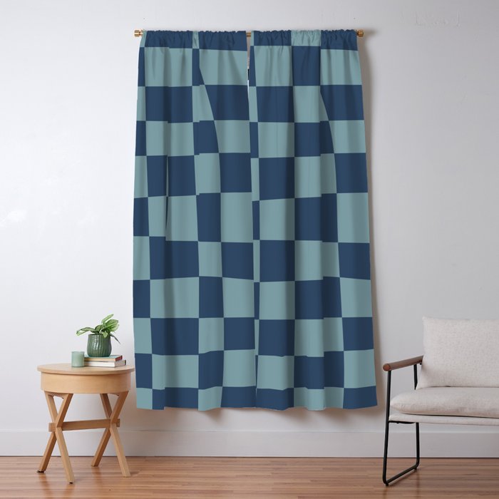 Abstract Checkerboard plaid pattern navy blue  Window Curtain Gallery Image 5