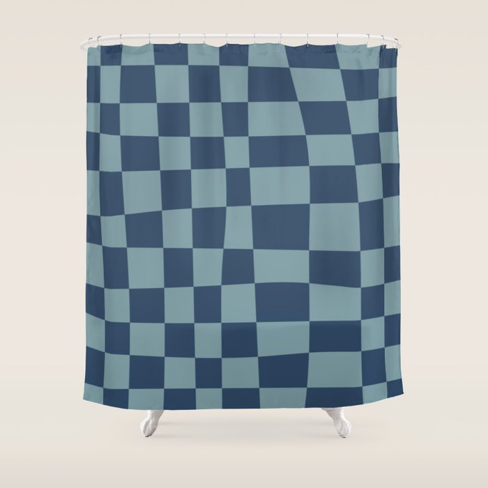 Abstract Checkerboard plaid pattern navy blue  Shower Curtain Gallery Image 1