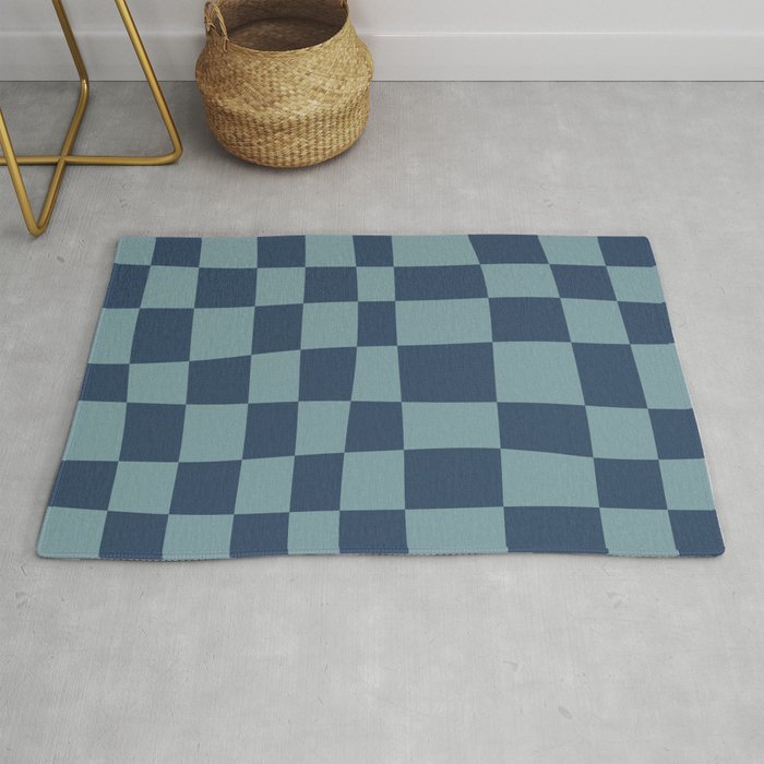 Abstract Checkerboard plaid pattern navy blue  Rug Gallery Image 1