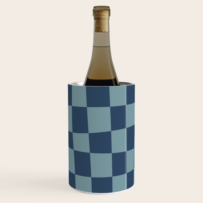 Abstract Checkerboard plaid pattern navy blue  Wine Chiller Gallery Image 2