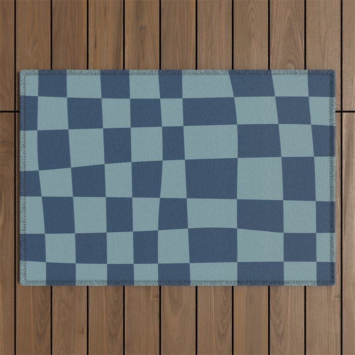Abstract Checkerboard plaid pattern navy blue  Outdoor Rug Gallery Image 1