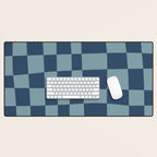Abstract Checkerboard plaid pattern navy blue  Desk Mat Gallery Image 1
