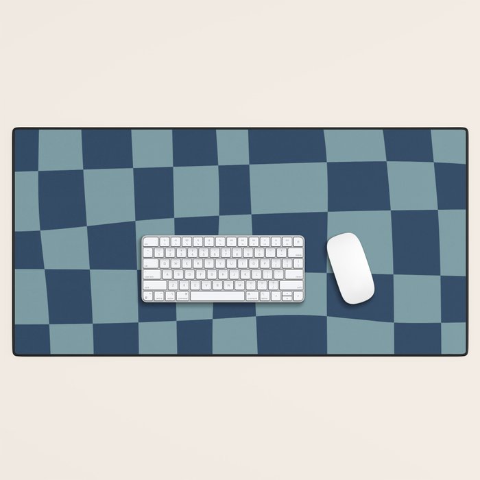Abstract Checkerboard plaid pattern navy blue  Desk Mat Gallery Image 1