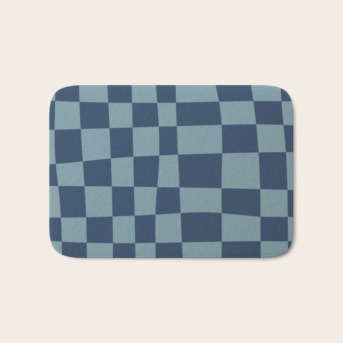 Abstract Checkerboard plaid pattern navy blue  Bath Mat Gallery Image 1