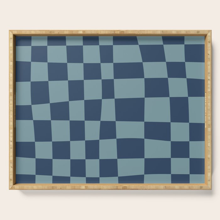Abstract Checkerboard plaid pattern navy blue  Serving Tray Gallery Image 1