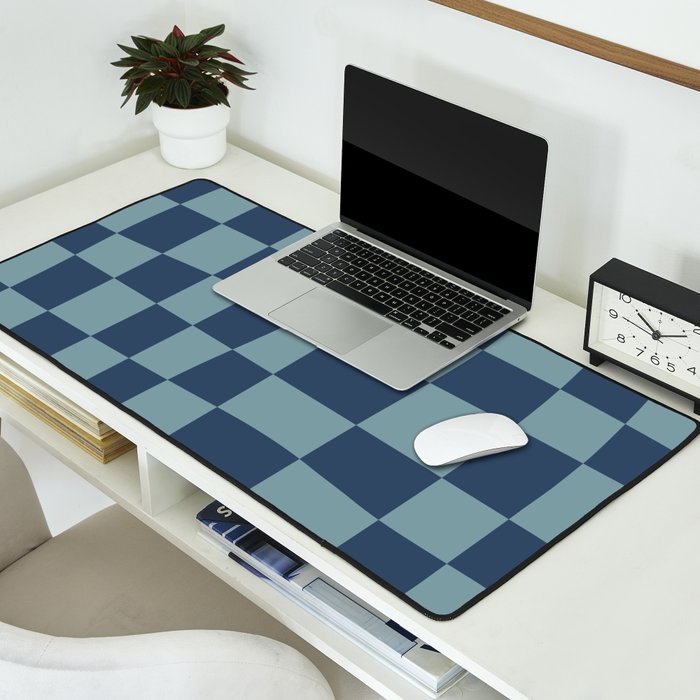 Abstract Checkerboard plaid pattern navy blue  Desk Mat Gallery Image 2