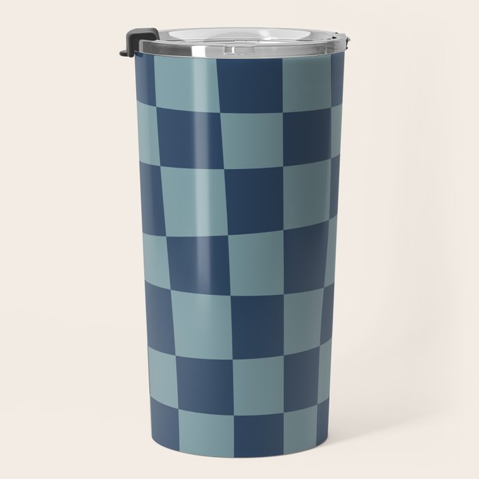 Abstract Checkerboard plaid pattern navy blue  Travel Mug Gallery Image 3