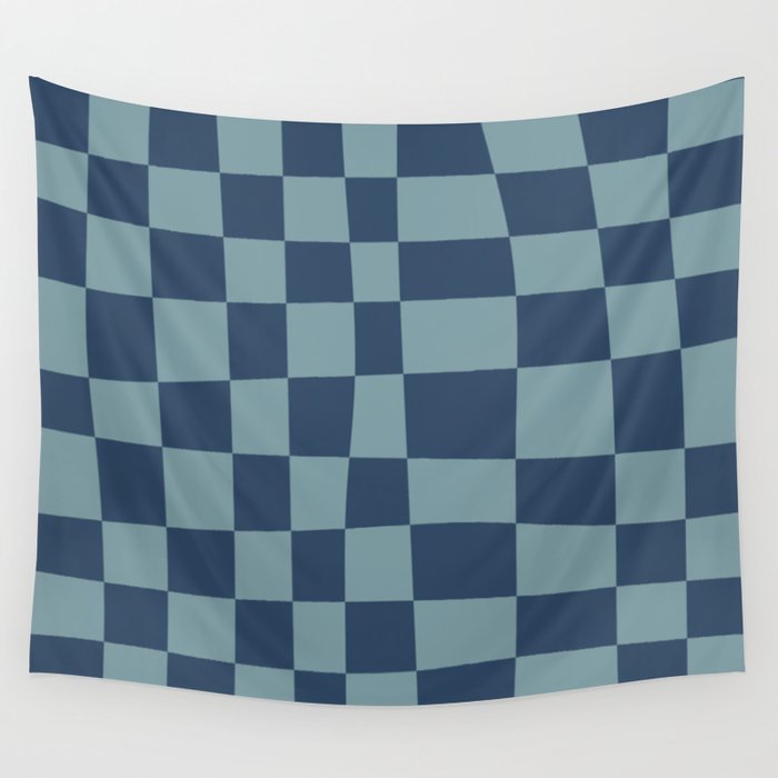 Abstract Checkerboard plaid pattern navy blue  Wall Tapestry Gallery Image 4
