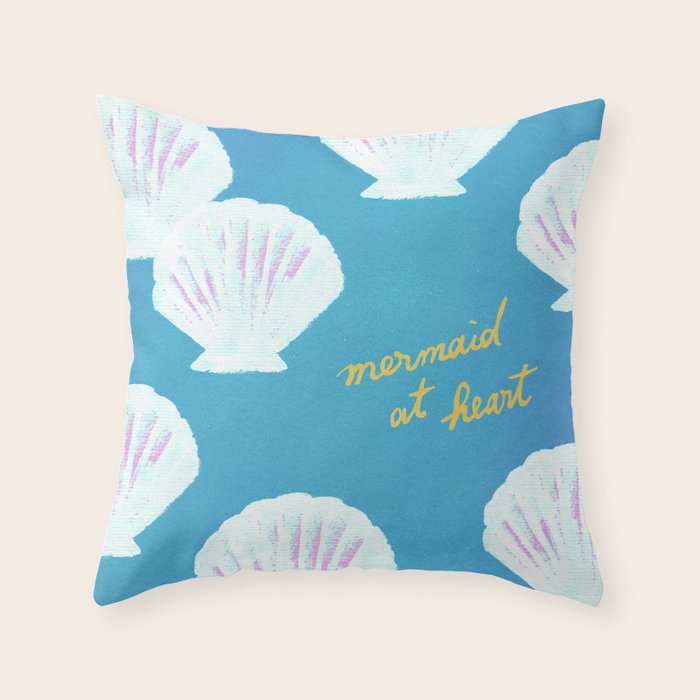Mermaid At Heart - Blue Shells Throw Pillow Gallery Image 6