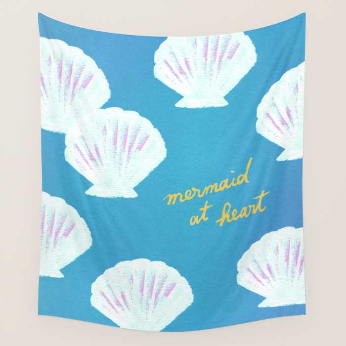 Mermaid At Heart - Blue Shells Wall Tapestry Gallery Image 1