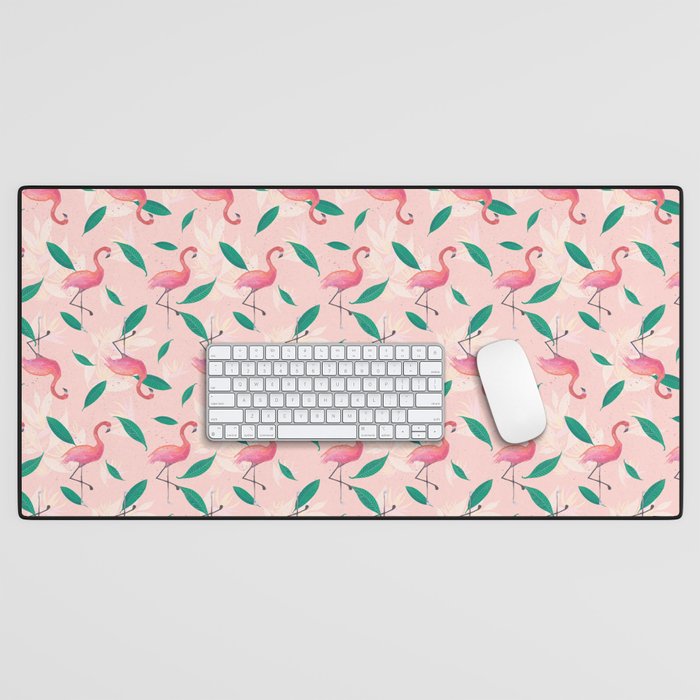 Pink flamingo tropical pattern Desk Mat Gallery Image 1