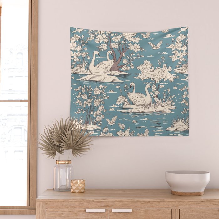 Elegant Swans in Bloom Wall Tapestry Gallery Image 2