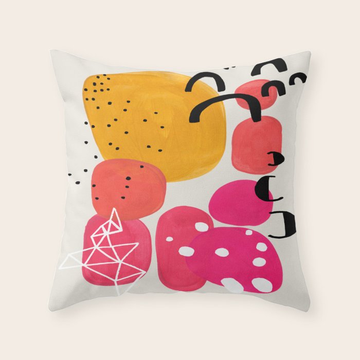 Vintage Fun Minimalist Abstract Colorful Mid century Modern Yellow Magenta Bubbles With Patterns Throw Pillow Gallery Image 6